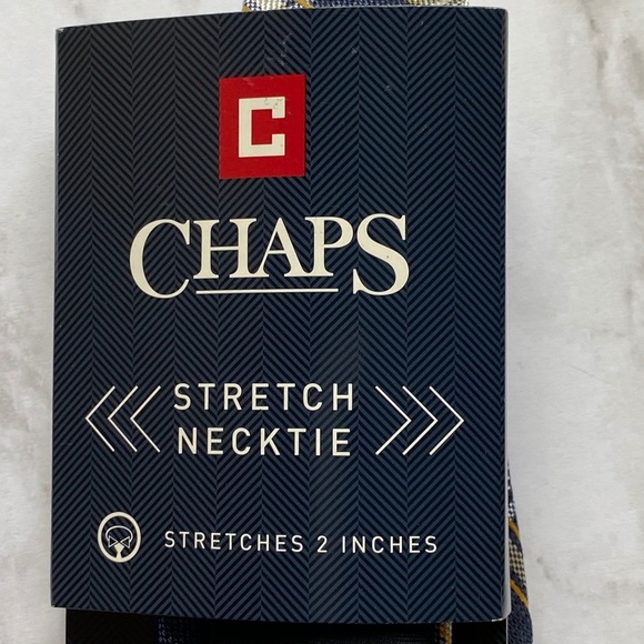 CHAPS Men's Tie Silk Plaid Classic Work Spandex Stretch Navy Yellow - Picture 3 of 8